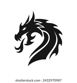 dragon icon vector. head of dragon silhouette. Dragon black and white silhouette illustration