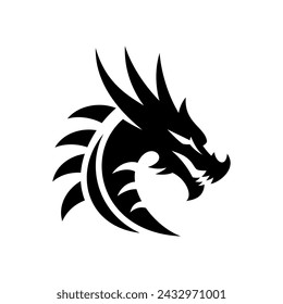 dragon icon vector. head of dragon silhouette. Dragon black and white silhouette illustration