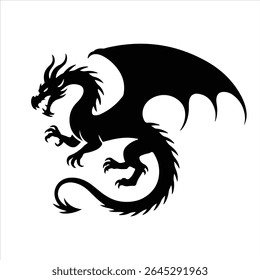 dragon icon vector silhouette on white background.
