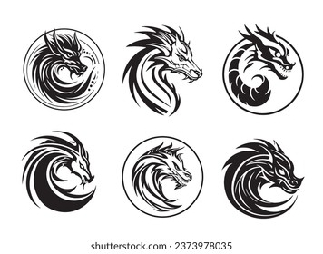 Dragon icons set silhouette hand drawn vector, not ai