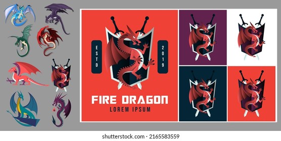 Dragon icons western tradition design cartoon