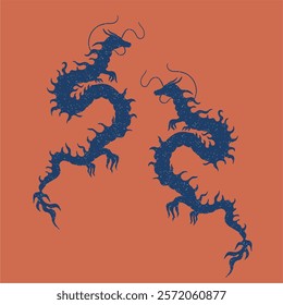 Dragon illustration. Chinese zodiac dragon. Asian style, hand drawn cartoon. Simple drawing, abstract.