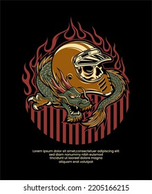 dragon illustration with classic helmet for logo or icon