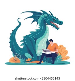 Dragon illustration on wallpaper sparks man imagination isolated
