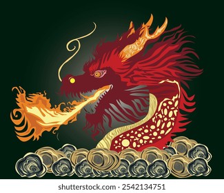 Dragon illustration that can be a symbol of Chinese New Year or a symbol of power, can also be a symbol of good luck or goodness. The dragon symbol is usually placed on top of religious buildings.