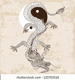 dragon illustration with yin yang sign