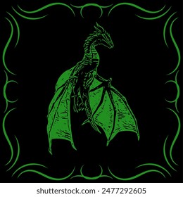Dragon ilustration design template green colour 