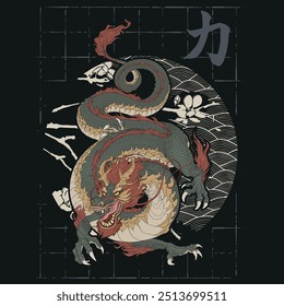 DRAGON JAPAN T-SHIRT DESIGN VECTOR ILLUSTRATION