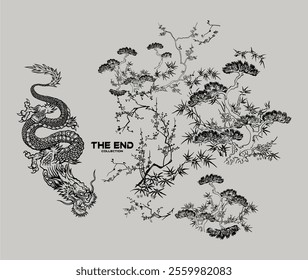 dragon japanese chinese flower vector graphic 