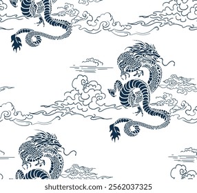 dragon  japanese chinese vector design seamless pattern