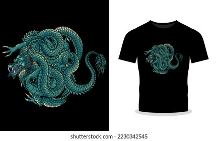 Dragon japanese style t shirt vector illustration
