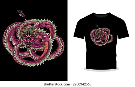 Dragon japanese style t shirt vector illustration