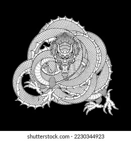Dragon japanese style tattoo vector illustration