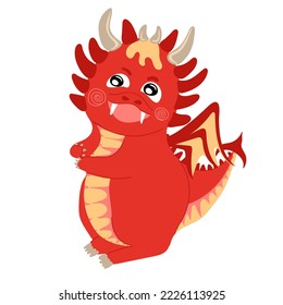 Dragon kid. Funny baby dragon, cute magic lizard with wings and horns. Fairytale monsters. Vector illustration
