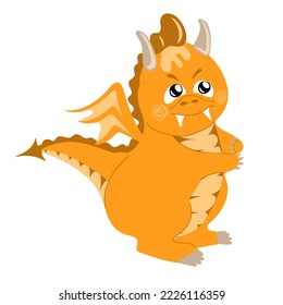 Dragon kid. Funny baby dragon, cute magic lizard with wings and horns. Fairytale monsters. Vector illustration