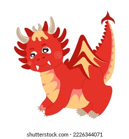 Dragon kid. Funny baby dragon, cute magic lizard with wings and horns. Fairytale monsters. Vector illustration