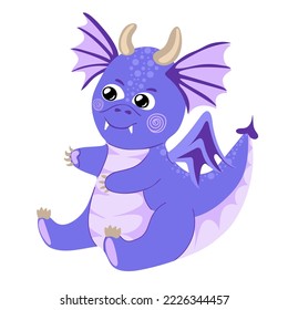 Dragon kid. Funny baby dragon, cute magic lizard with wings and horns. Fairytale monsters. Vector illustration