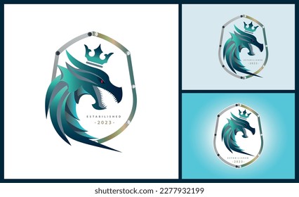 dragon king corona escudo guerrero diseño de la plantilla de logotipo para marca o empresa y otros