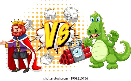 Dragon and king fighting each other on white background illustration