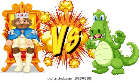 Drachen und König, die sich gegenseitig kämpfen, auf weißem Hintergrund, Vektorgrafik