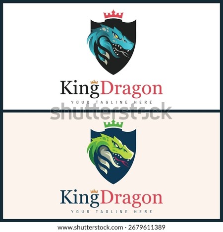 Dragon king shield crown face head mascot logo set template design