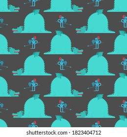 Dragon and knight pattern seamless. Fighting monster background. Fabulous backdrop. Baby fabric texture. Fairy ornament
