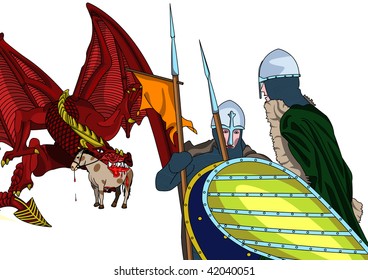 Dragon and knights