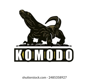 DRAGON KOMODO GREAT WILD BIG REPTILE, silhouette of beast and danger animal vector illustrations