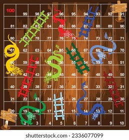 Dragon and ladder board game - 100 steps - light brown background. Ready to print