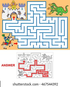 Dragon (landscape). Help knight to find a right way to princess. Mind the dragon! Labyrinth for kids.
