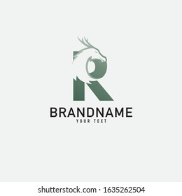 Dragon letter R logo design, 3d gradient style, gold dragons vector logo