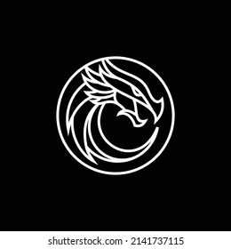 dragon line circle logo design icon vector illusrtration