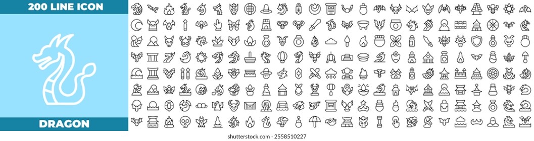 Dragon Line Editable Icons set. Vector illustration in modern thin line style of dragon icons: dragon, chinese, asian, etc