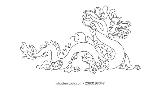 Dragon lineart vector image. Chinese New Year zodiac animals dragon symbol lineart vector image. China zodiac calendar logo, asian lunar astrology signs.