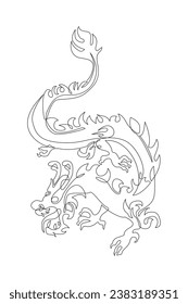 Dragon lineart vector image. Chinese New Year zodiac animals dragon symbol lineart vector image. China zodiac calendar logo, asian lunar astrology signs.
