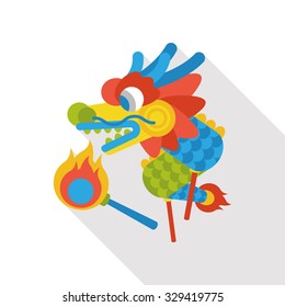 The dragon and lion dancing head flat icon