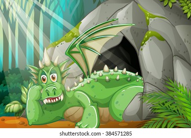 Dragón viviendo en la ilustración de la cueva