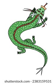 dragon lizard wriggling crawling doodle drawing. stock vector image