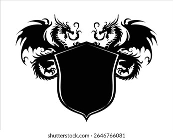 dragon logo with black shield, minimalist dragon logo, silhouette dragon