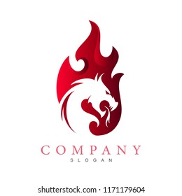 Dragon logo with burning fire