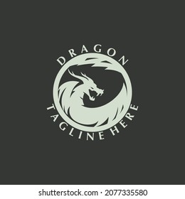 Dragon logo in circle. Vector illustration design template