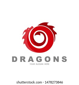 Dragon logo with circular design vector, snake icon template, red logo and dragon design illustration