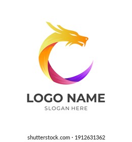dragon logo design with 3d colorful style