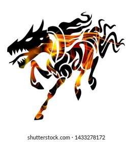 dragon logo design, horse dragon head, dragon sport logo, brand identity, emblem stickers with bacground fire, golden dragon, wild animal style tattoo vector illustration
