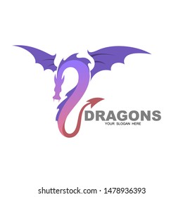 Dragon logo design illustration, vector icon of flying dragon, wing logo of dragon