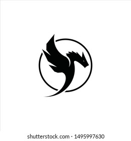 dragon logo design in simple round black, frame vector. best for ancient animal template and icon design idea