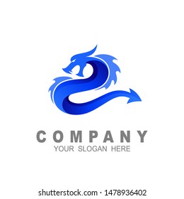 Dragon logo design template, dragon fire logo, vector illustration, blue icon vector