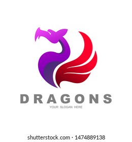 dragon logo design template, vector  illustration, game logo, wing and dragon design template, 3d icon