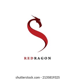 Dragon logo design vector with S letter concept. Illustration with red color on white background.