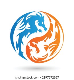 Dragon Logo Designs in Blue and Orange Circles